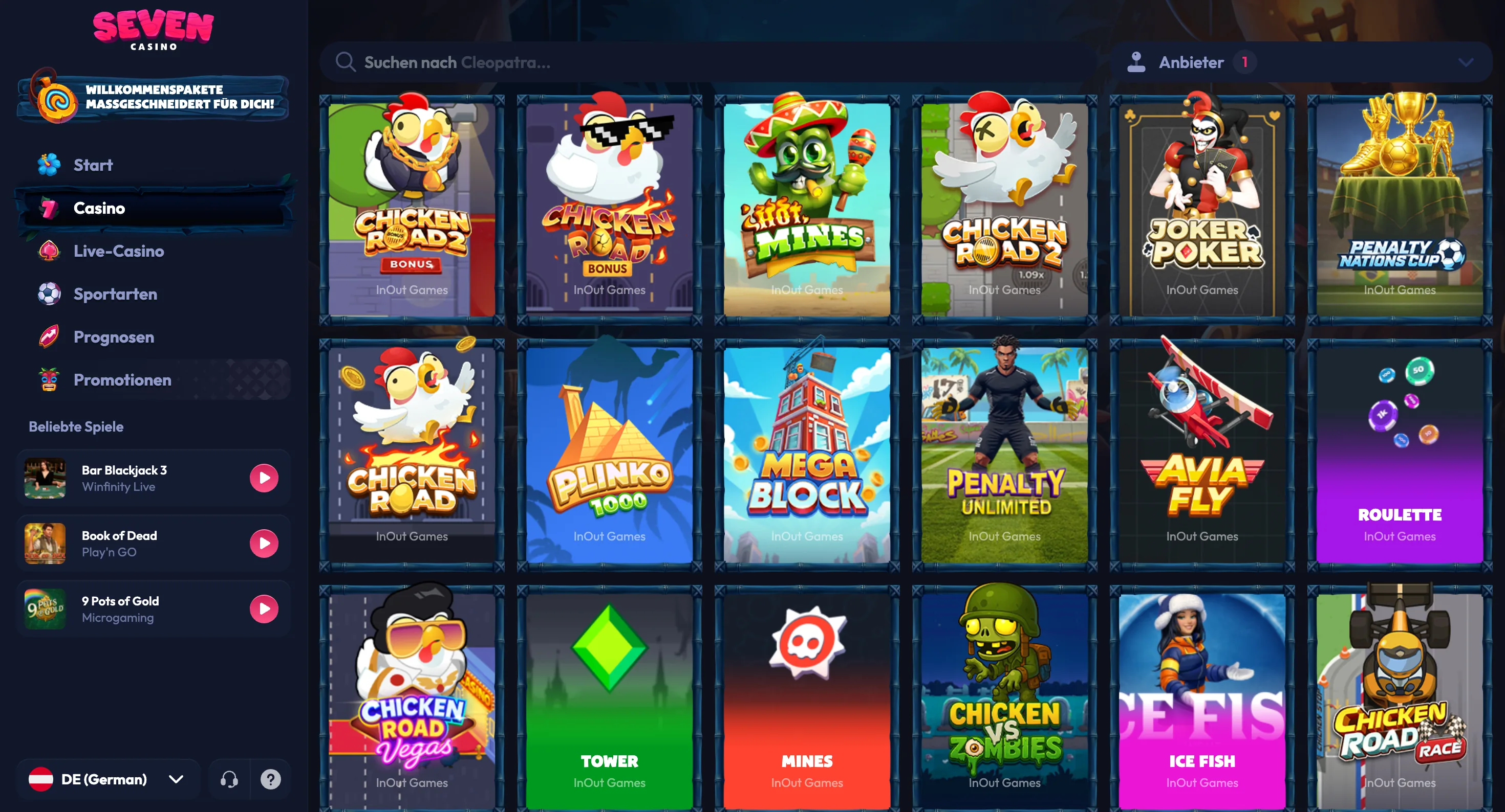Crash-Spiele von InOut Games bei Seven Casino mit Chicken Road, Plinko und Mega Block