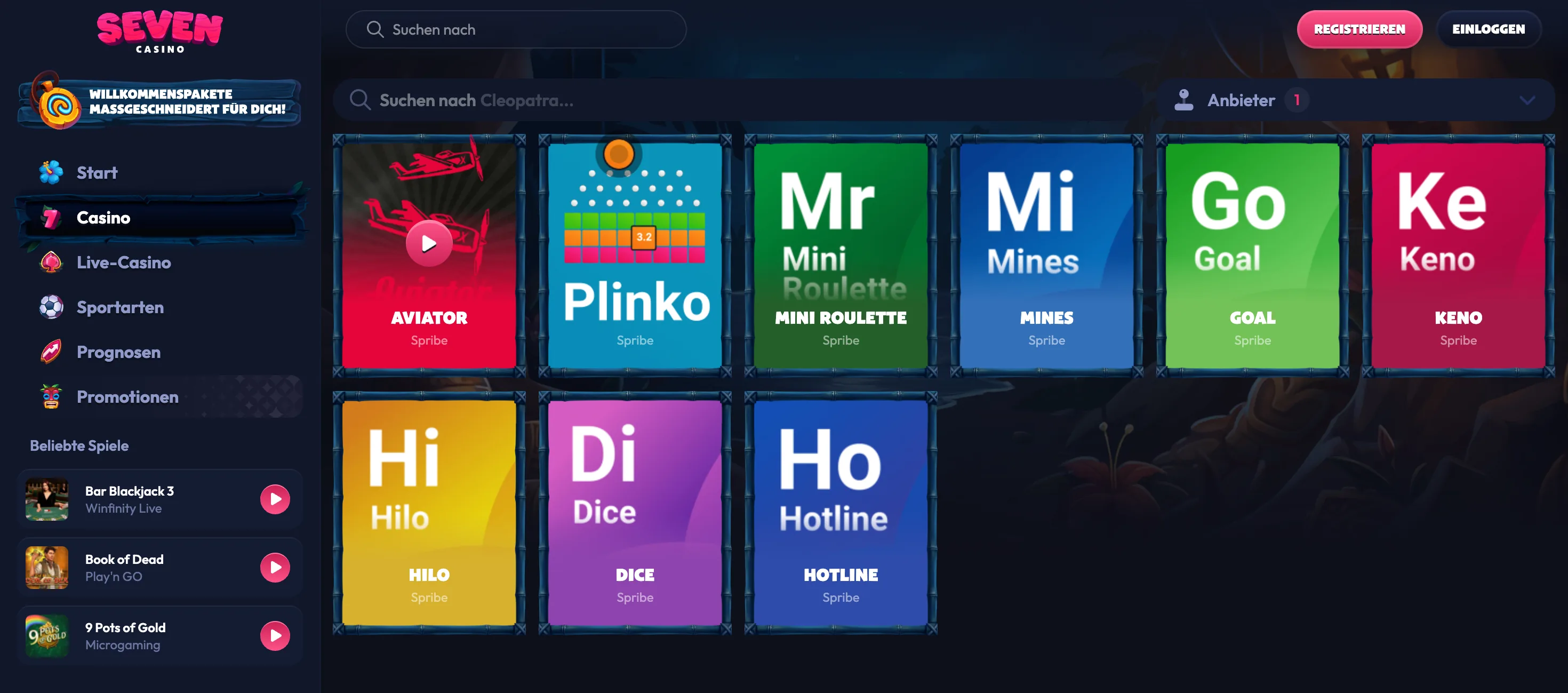 Spribe-Spiele bei Seven Casino: Aviator, Plinko, Mines, Goal und Keno